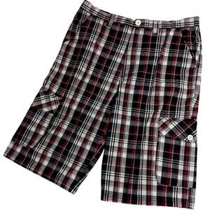 Vtg South Pole Cargo Shorts 37 Red/White Plaid Casual Beach Street